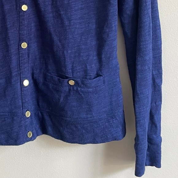 Lands End Womens Blue Gold Button Front Knit Cardigan Long Sleeve Small 6-8 - Picture 2 of 6